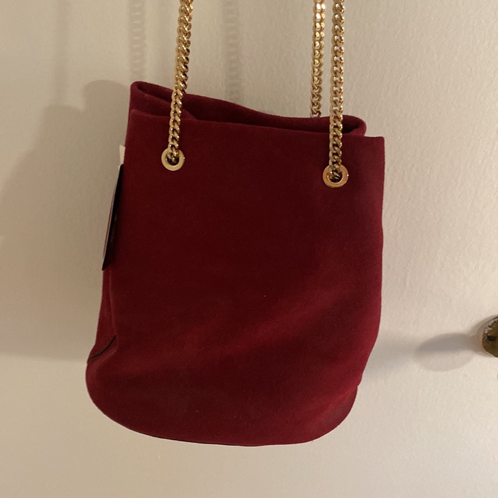 Mango Suede Bucket Bag with Gold Chain